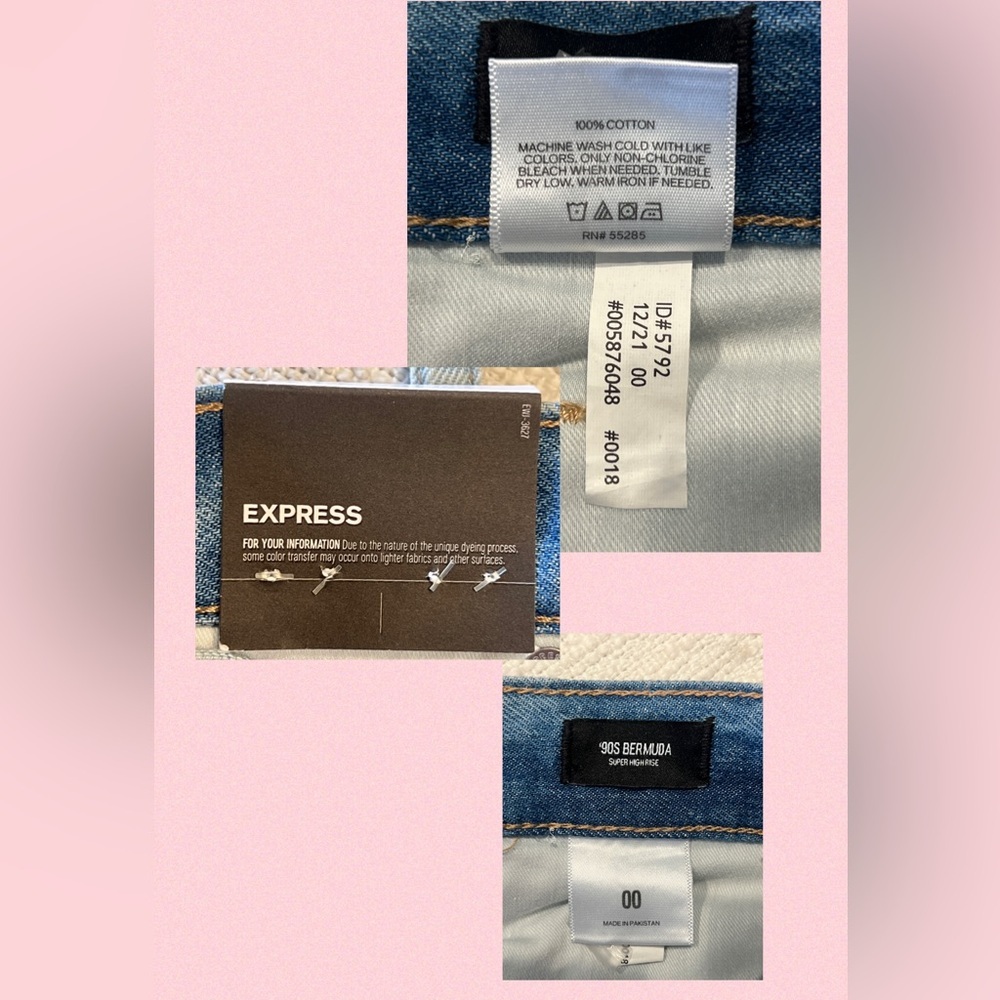 NWT Super High Rise 90s Bermuda Belted Jean Shorts Sz 00 light wash - Picture 15 of 15